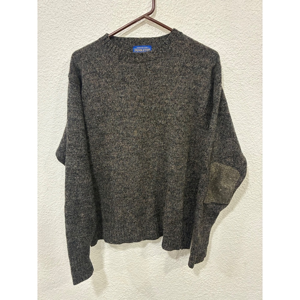 Pendleton Washable Wool Sweater Mens Medium Brown Marled Crewneck Elbow Patches